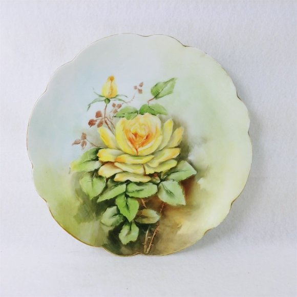 Collector Plate Yellow Rose Hand Painted LB Chaffee Bavaria 9" Hallmarked Signed - Picture 6 of 7